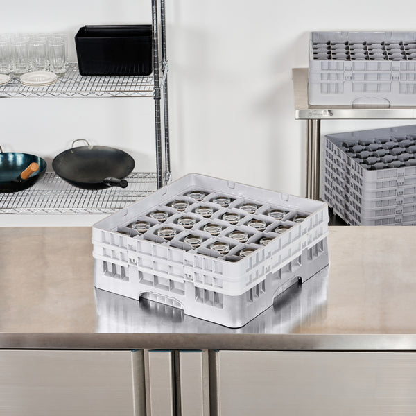 Restaurantware Clean Tek Professional Gray Glass Rack - 25 Compartments 1 Full Drop And 1 Half Drop Extender - 19 3/4" X 19 3/4" X 7 1/4" - 1 Count Box