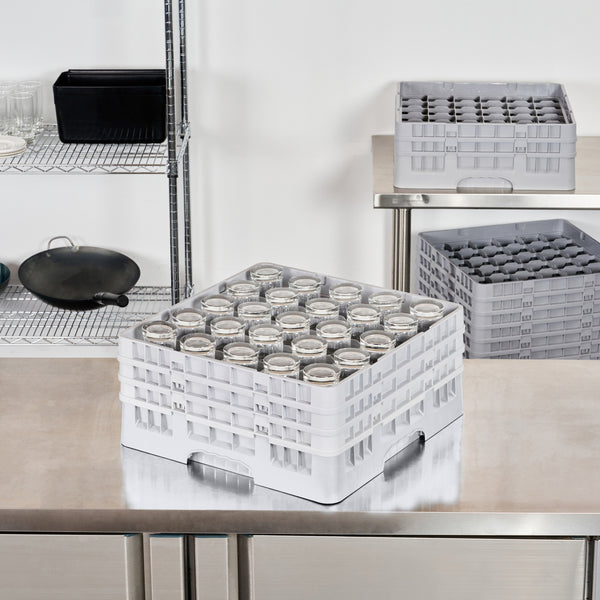Restaurantware Clean Tek Professional Gray Glass Rack - 25 Compartments 1 Full Drop And 2 Half Drop Extenders - 19 3/4" X 19 3/4" X 8 3/4" - 1 Count Box