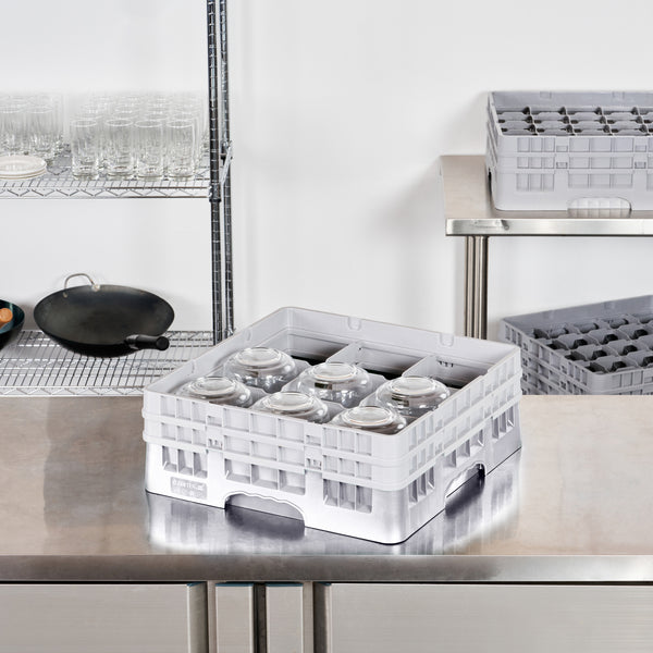 Restaurantware Clean Tek Professional Gray Glass Rack - 9 Compartments 1 Full Drop And 1 Half Drop Extender - 19 3/4" X 19 3/4" X 7 1/4" - 1 Count Box