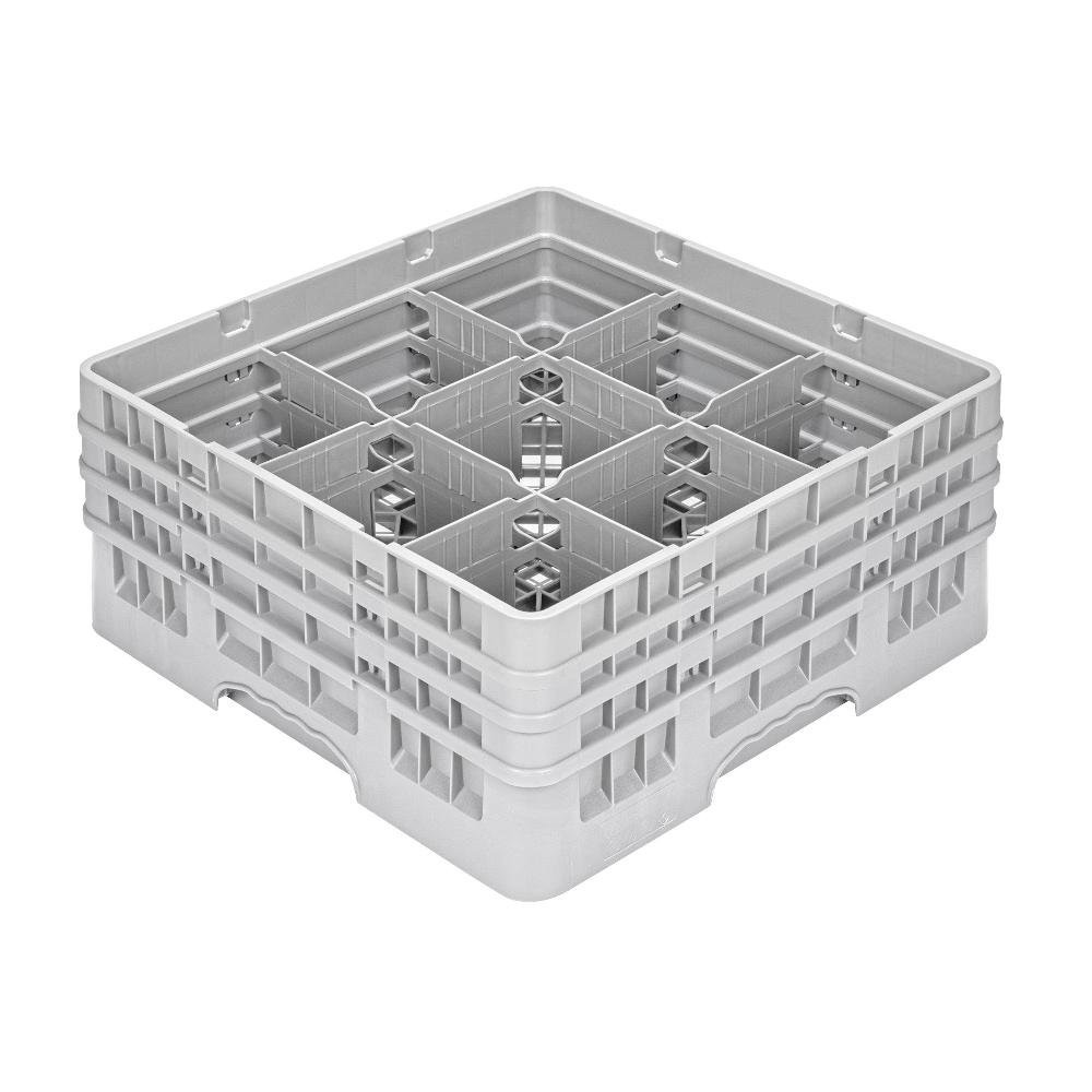 restaurantware Clean Tek Professional Gray Glass Rack - 9 Compartments 1 Full Drop and 2 Half Drop Extenders - 19 3/4" x 19 3/4" x 8 3/4" - 1 count box