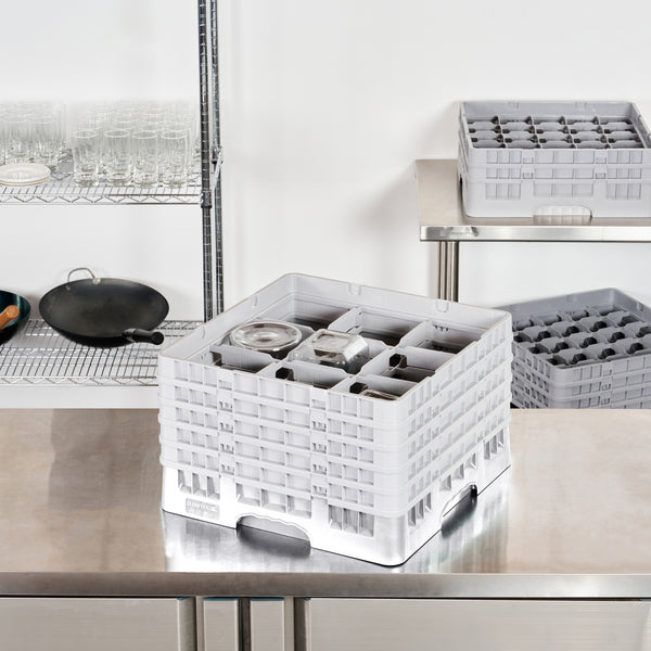 Restaurantware Clean Tek Professional Gray Glass Rack - 9 Compartments 1 Full Drop And 4 Half Drop Extenders - 19 3/4" X 19 3/4" X 12 1/4" - 1 Count Box