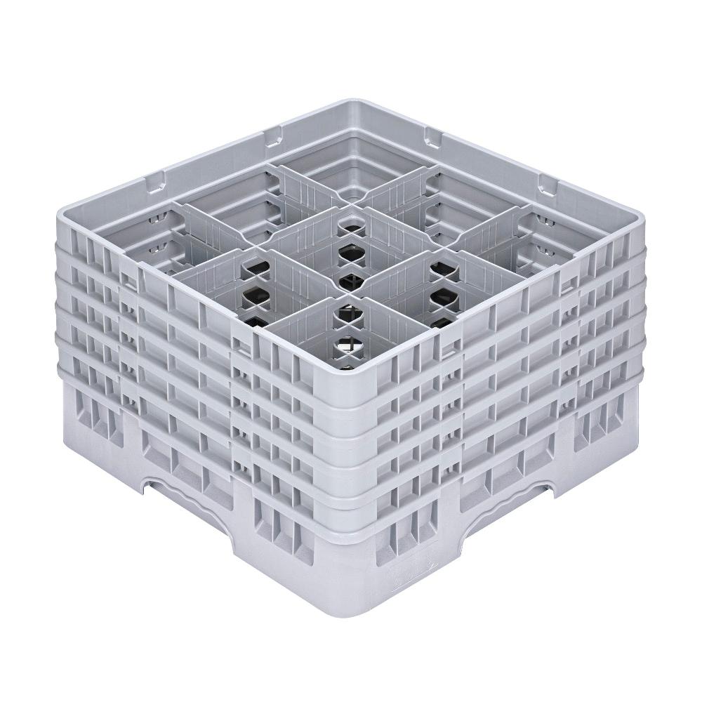 restaurantware Clean Tek Professional Gray Glass Rack - 9 Compartments 1 Full Drop and 4 Half Drop Extenders - 19 3/4" x 19 3/4" x 12 1/4" - 1 count box