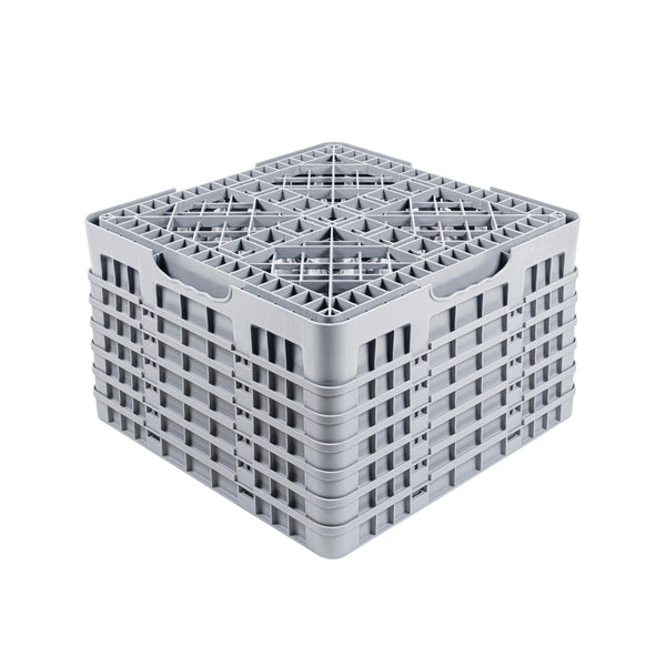 Restaurantware Clean Tek Professional Gray Glass Rack - 9 Compartments 1 Full Drop And 5 Half Drop Extenders - 19 3/4" X 19 3/4" X 13 3/4" - 1 Count Box