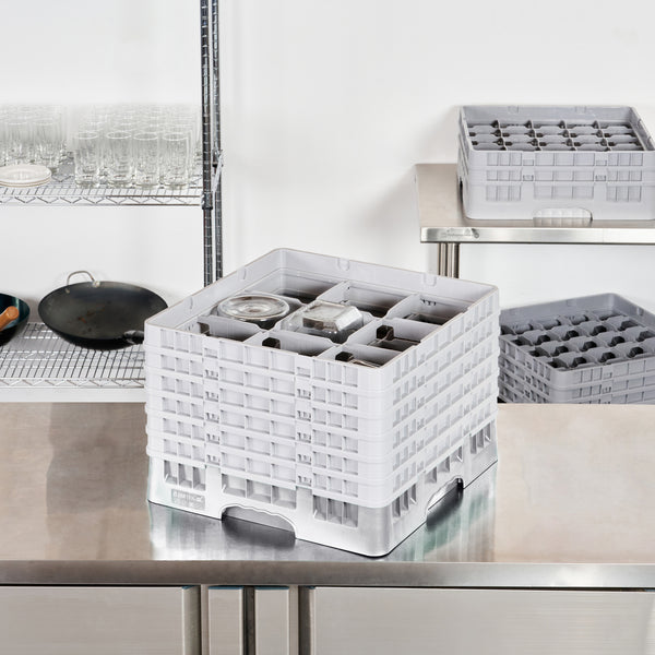 Restaurantware Clean Tek Professional Gray Glass Rack - 9 Compartments 1 Full Drop And 5 Half Drop Extenders - 19 3/4" X 19 3/4" X 13 3/4" - 1 Count Box