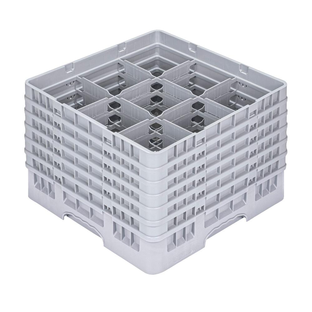 restaurantware Clean Tek Professional Gray Glass Rack - 9 Compartments 1 Full Drop and 5 Half Drop Extenders - 19 3/4" x 19 3/4" x 13 3/4" - 1 count box