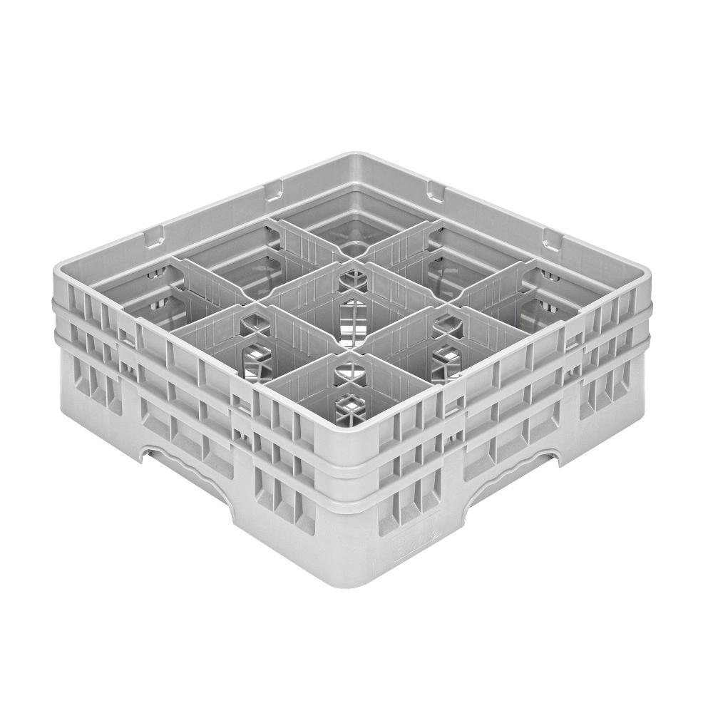 restaurantware Clean Tek Professional Gray Glass Rack - 9 Compartments 1 Full Drop and 1 Half Drop Extender - 19 3/4" x 19 3/4" x 7 1/4" - 1 count box