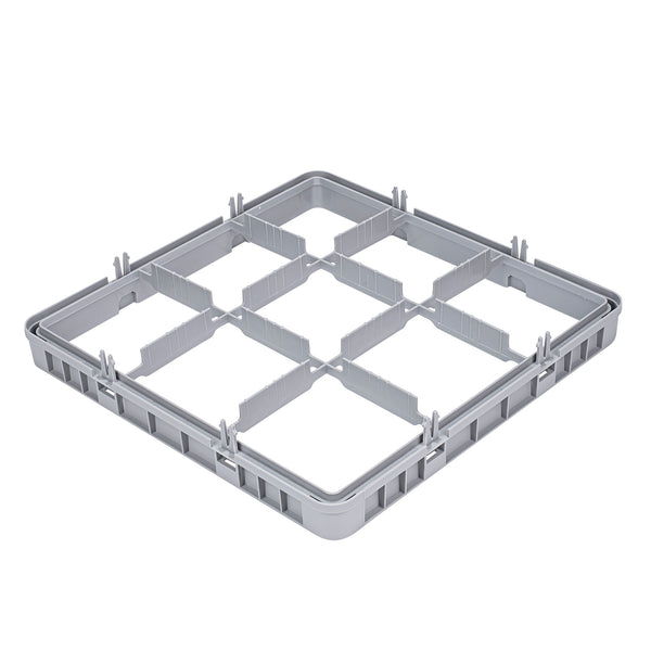 Restaurantware Clean Tek Professional Gray Half Drop Extender - 9 Compartments - 19 3/4" X 19 3/4" X 3" - 1 Count Box