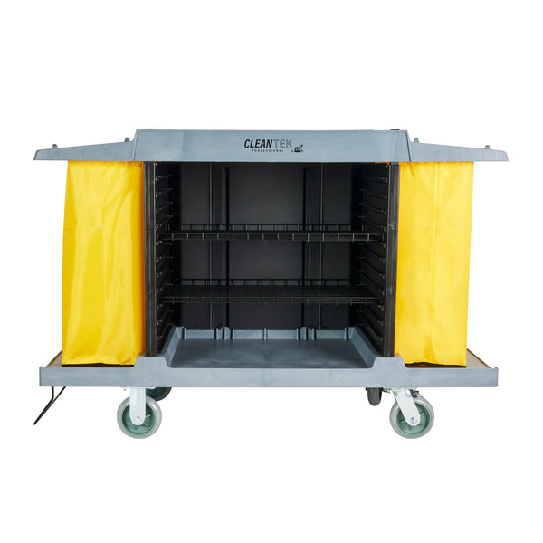 Restaurantware Clean Tek Professional Gray Hotel / Housekeeping Cart - 20 Gal Bags 3 Shelves - 59" X 21 1/4" X 38 3/4" - 1 Count Box