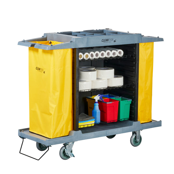 Restaurantware Clean Tek Professional Gray Hotel / Housekeeping Cart - 20 Gal Bags 4 Shelves - 59" X 21 1/4" X 47 1/4" - 1 Count Box