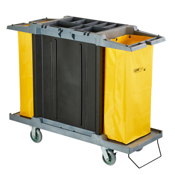 Restaurantware Clean Tek Professional Gray Hotel / Housekeeping Cart - 20 Gal Bags 4 Shelves - 59" X 21 1/4" X 47 1/4" - 1 Count Box