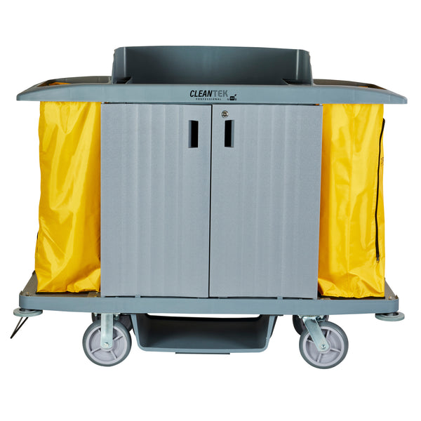 Restaurantware Clean Tek Professional Gray Hotel / Housekeeping Cart - 20 Gal Bags 3 Locking Shelves - 60 3/4" X 21 1/4" X 50 1/2" - 1 Count Box
