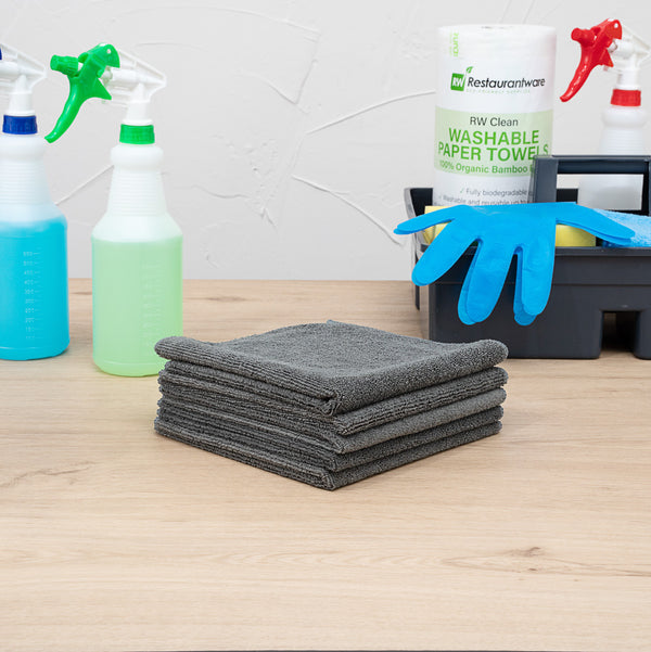 Restaurantware Clean Tek Professional Gray Microfiber Cleaning Cloth - 16" X 16" - 100 Count Box