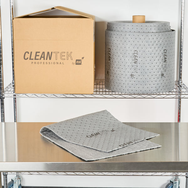Restaurantware Clean Tek Professional Gray Universal Sorbent Roll - Heavy Weight Perforated - 150' X 15" - 1 Count Box