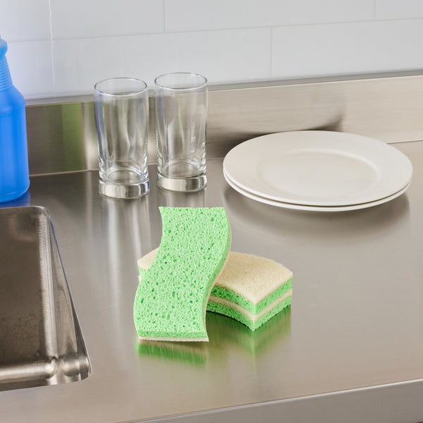 Restaurantware Clean Tek Professional Green Cellulose Sponge / White Light-Duty Scouring Pad Combo - 6" X 3 1/2" X 3/4" - 60 Count Box