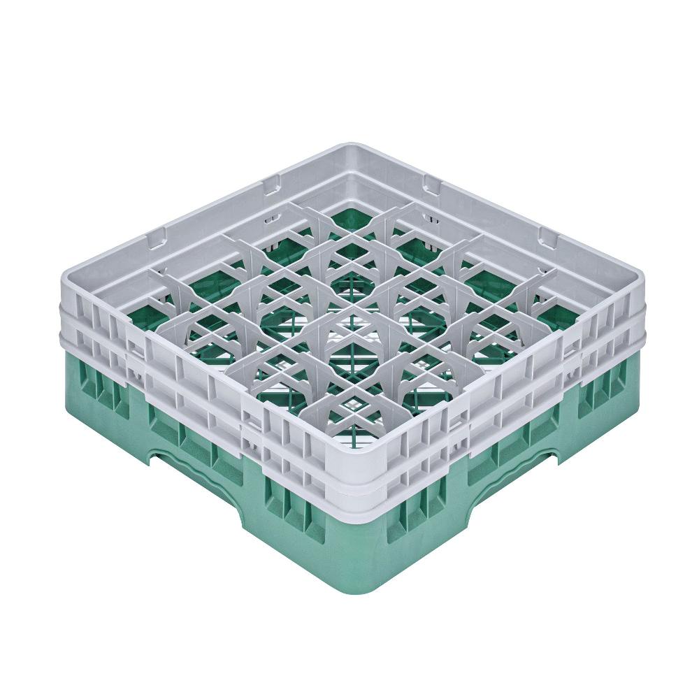 restaurantware Clean Tek Professional Green Glass Rack - 16 Compartments 1 Full Drop and 1 Half Drop Extender - 19 3/4" x 19 3/4" x 7 1/4" - 1 count box
