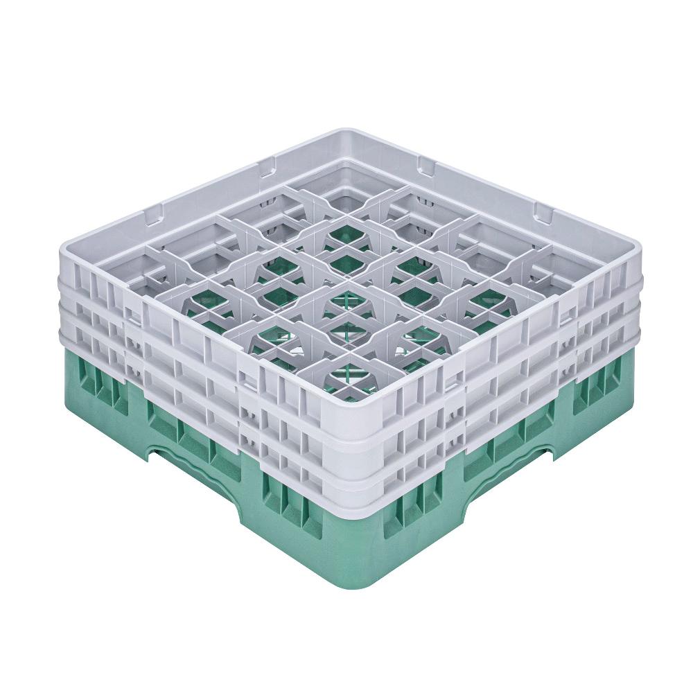 restaurantware Clean Tek Professional Green Glass Rack - 16 Compartments 1 Full Drop and 2 Half Drop Extenders - 19 3/4" x 19 3/4" x 8 3/4" - 1 count box