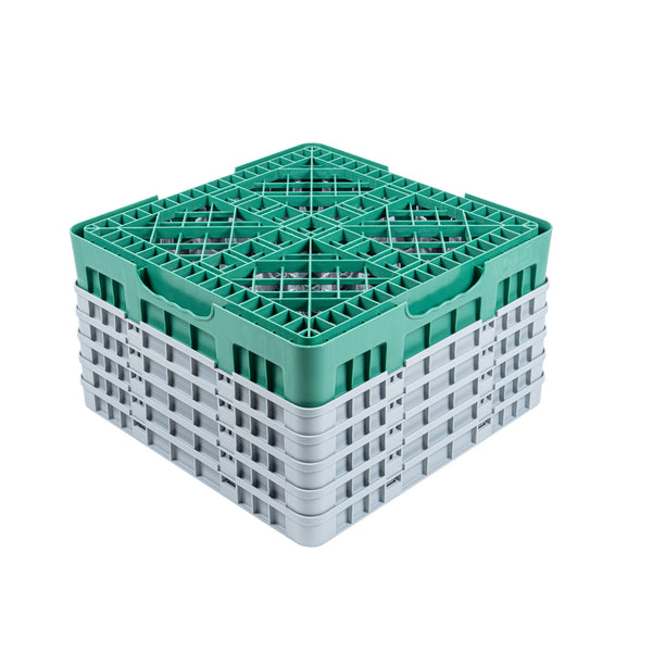 Restaurantware Clean Tek Professional Green Glass Rack - 16 Compartments 1 Full Drop And 4 Half Drop Extenders - 19 3/4" X 19 3/4" X 12 1/4" - 1 Count Box