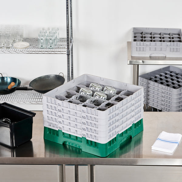 Restaurantware Clean Tek Professional Green Glass Rack - 16 Compartments 1 Full Drop And 4 Half Drop Extenders - 19 3/4" X 19 3/4" X 12 1/4" - 1 Count Box
