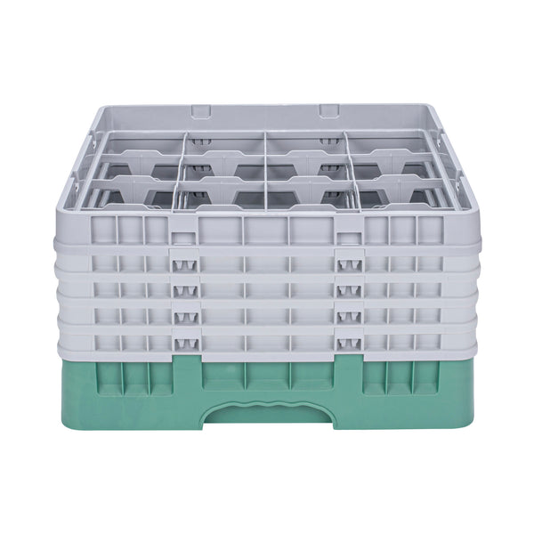 Restaurantware Clean Tek Professional Green Glass Rack - 16 Compartments 1 Full Drop And 4 Half Drop Extenders - 19 3/4" X 19 3/4" X 12 1/4" - 1 Count Box