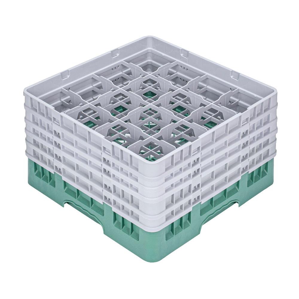 restaurantware Clean Tek Professional Green Glass Rack - 16 Compartments 1 Full Drop and 4 Half Drop Extenders - 19 3/4" x 19 3/4" x 12 1/4" - 1 count box