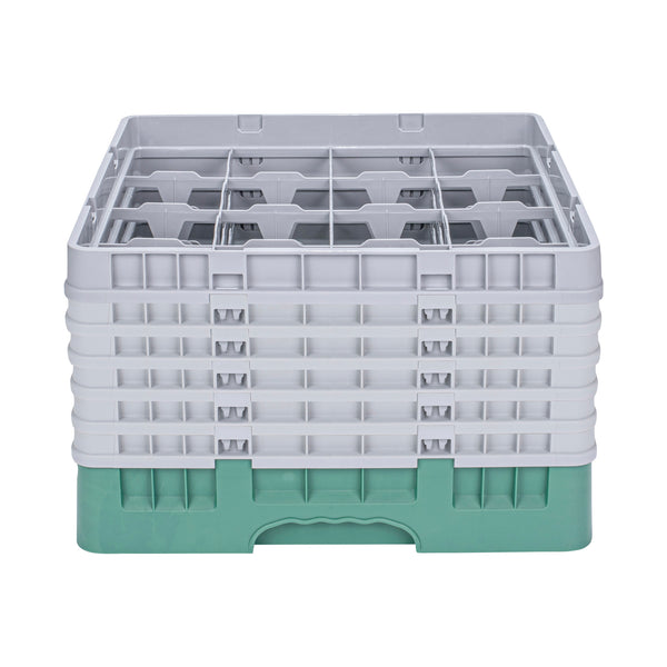 Restaurantware Clean Tek Professional Green Glass Rack - 16 Compartments 1 Full Drop And 5 Half Drop Extenders - 19 3/4" X 19 3/4" X 13 3/4" - 1 Count Box
