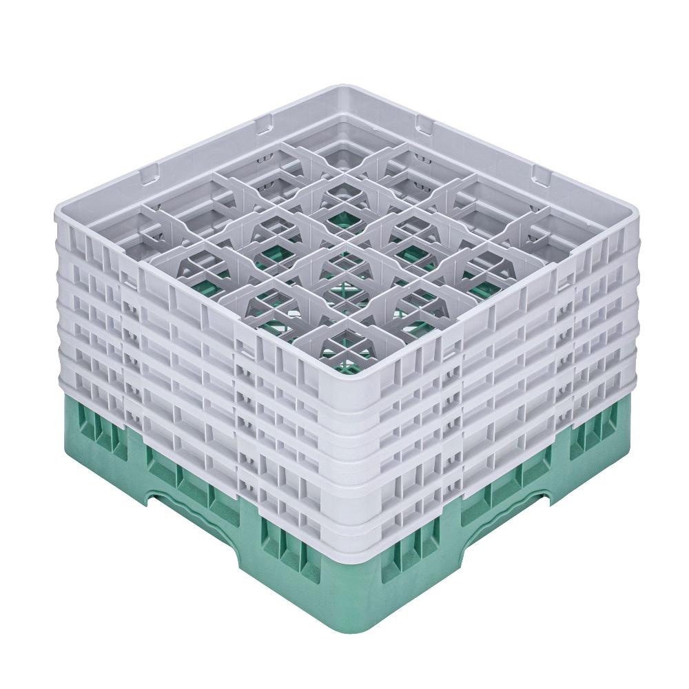 restaurantware Clean Tek Professional Green Glass Rack - 16 Compartments 1 Full Drop and 5 Half Drop Extenders - 19 3/4" x 19 3/4" x 13 3/4" - 1 count box