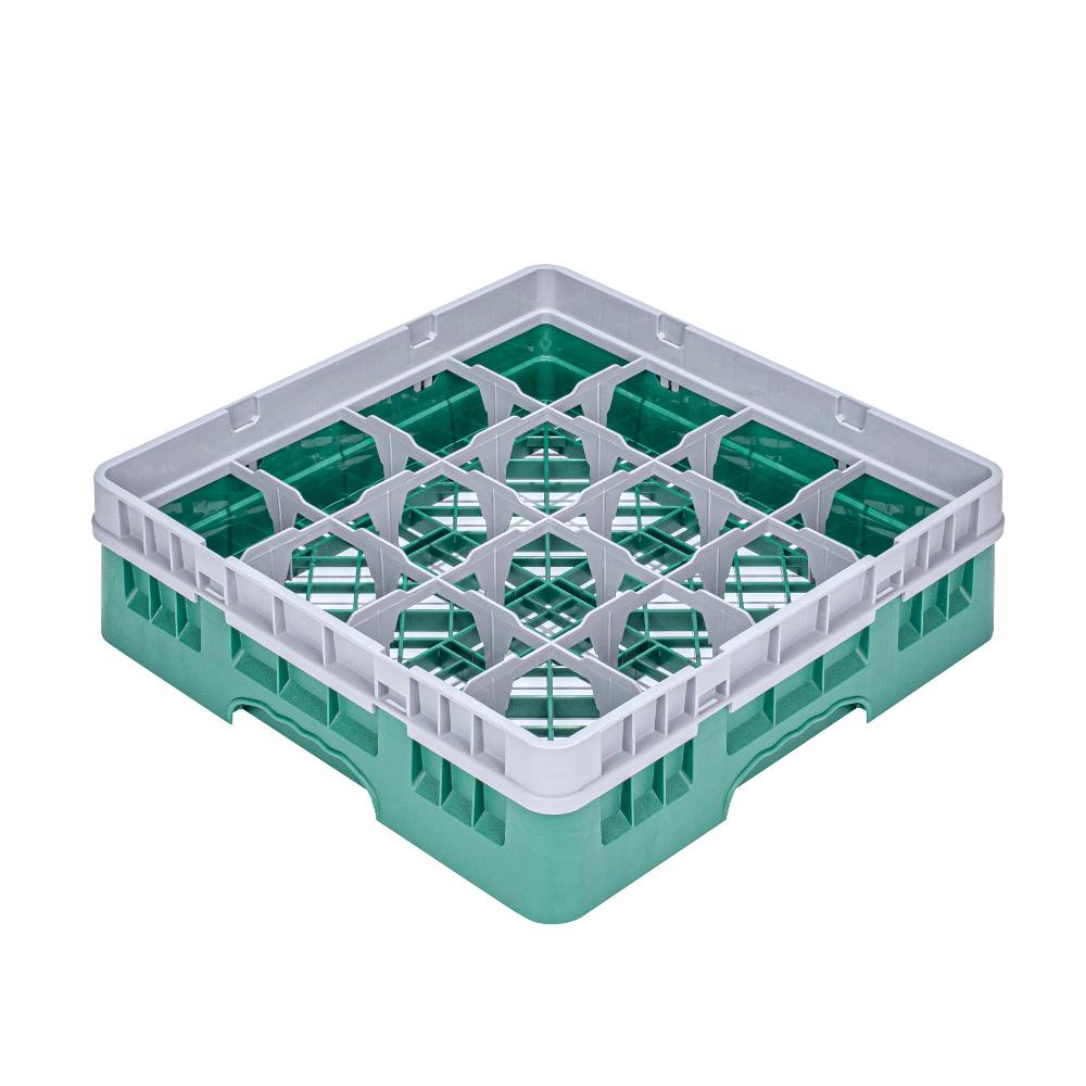 restaurantware Clean Tek Professional Green Glass Rack - 16 Compartments 1 Full Drop Extender - 19 3/4" x 19 3/4" x 5 3/4" - 1 count box