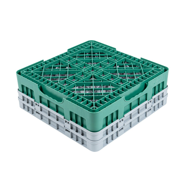 Restaurantware Clean Tek Professional Green Glass Rack - 25 Compartments 1 Full Drop And 1 Half Drop Extender - 19 3/4" X 19 3/4" X 7 1/4" - 1 Count Box