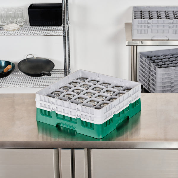 Restaurantware Clean Tek Professional Green Glass Rack - 25 Compartments 1 Full Drop And 1 Half Drop Extender - 19 3/4" X 19 3/4" X 7 1/4" - 1 Count Box