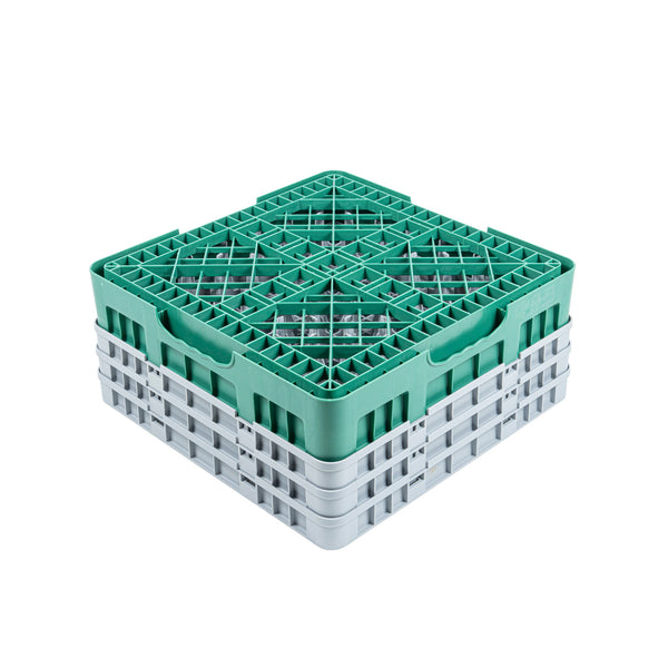 Restaurantware Clean Tek Professional Green Glass Rack - 25 Compartments 1 Full Drop And 2 Half Drop Extenders - 19 3/4" X 19 3/4" X 8 3/4" - 1 Count Box