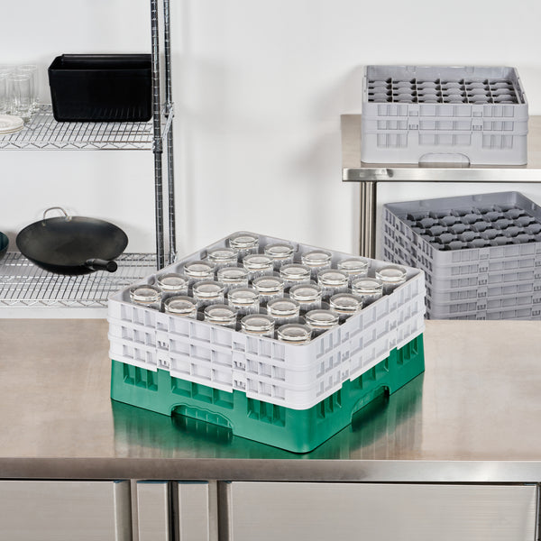 Restaurantware Clean Tek Professional Green Glass Rack - 25 Compartments 1 Full Drop And 2 Half Drop Extenders - 19 3/4" X 19 3/4" X 8 3/4" - 1 Count Box