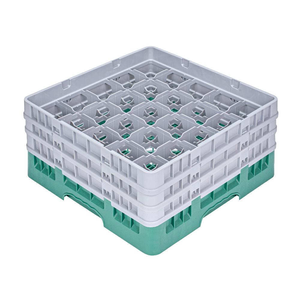 restaurantware Clean Tek Professional Green Glass Rack - 25 Compartments 1 Full Drop and 2 Half Drop Extenders - 19 3/4" x 19 3/4" x 8 3/4" - 1 count box