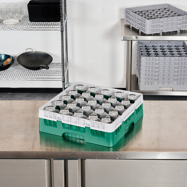 Restaurantware Clean Tek Professional Green Glass Rack - 25 Compartments 1 Full Drop Extender - 19 3/4" X 19 3/4" X 5 3/4" - 1 Count Box