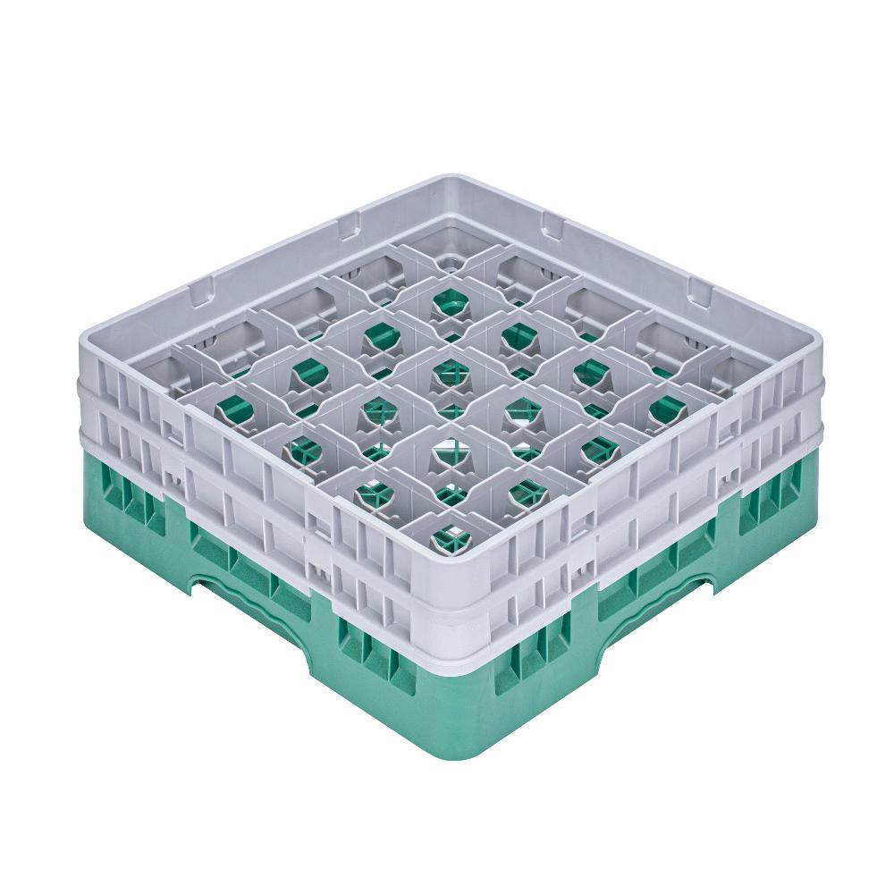 restaurantware Clean Tek Professional Green Glass Rack - 25 Compartments 1 Full Drop and 1 Half Drop Extender - 19 3/4" x 19 3/4" x 7 1/4" - 1 count box