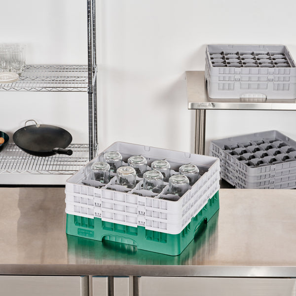 Restaurantware Clean Tek Professional Green Glass Rack - 9 Compartments 1 Full Drop Extender - 19 3/4" X 19 3/4" X 5 3/4" - 1 Count Box