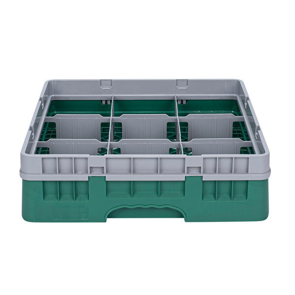 Restaurantware Clean Tek Professional Green Glass Rack - 9 Compartments 1 Full Drop Extender - 19 3/4" X 19 3/4" X 5 3/4" - 1 Count Box