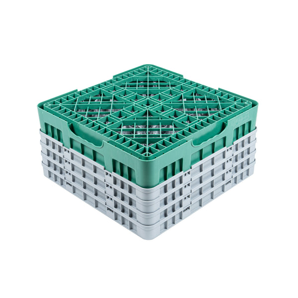 Restaurantware Clean Tek Professional Green Glass Rack - 9 Compartments 1 Full Drop And 3 Half Drop Extenders - 19 3/4" X 19 3/4" X 10 1/2" - 1 Count Box