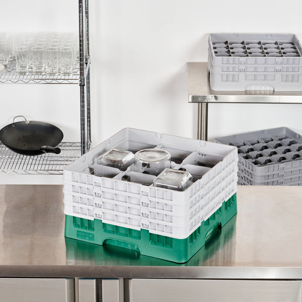 Restaurantware Clean Tek Professional Green Glass Rack - 9 Compartments 1 Full Drop And 3 Half Drop Extenders - 19 3/4" X 19 3/4" X 10 1/2" - 1 Count Box