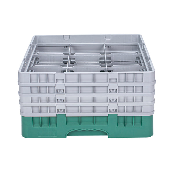 Restaurantware Clean Tek Professional Green Glass Rack - 9 Compartments 1 Full Drop And 3 Half Drop Extenders - 19 3/4" X 19 3/4" X 10 1/2" - 1 Count Box