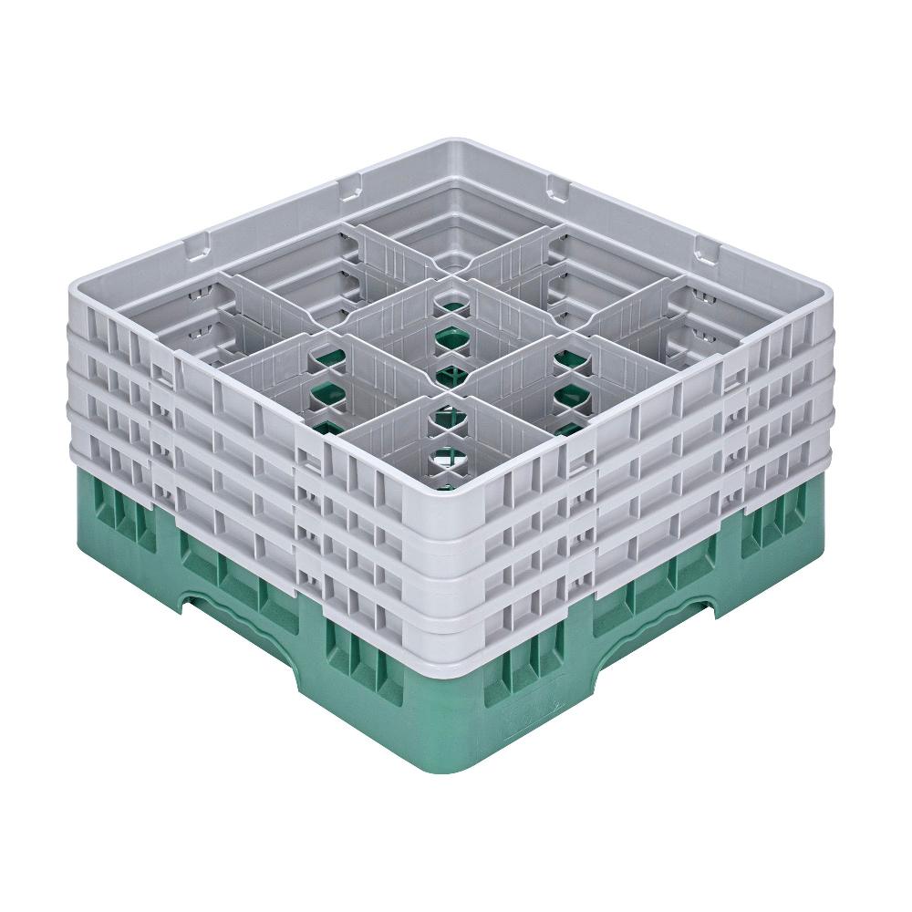 restaurantware Clean Tek Professional Green Glass Rack - 9 Compartments 1 Full Drop and 3 Half Drop Extenders - 19 3/4" x 19 3/4" x 10 1/2" - 1 count box