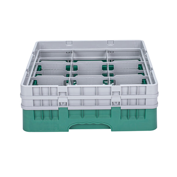 Restaurantware Clean Tek Professional Green Glass Rack - 9 Compartments 1 Full Drop And 1 Half Drop Extender - 19 3/4" X 19 3/4" X 7 1/4" - 1 Count Box