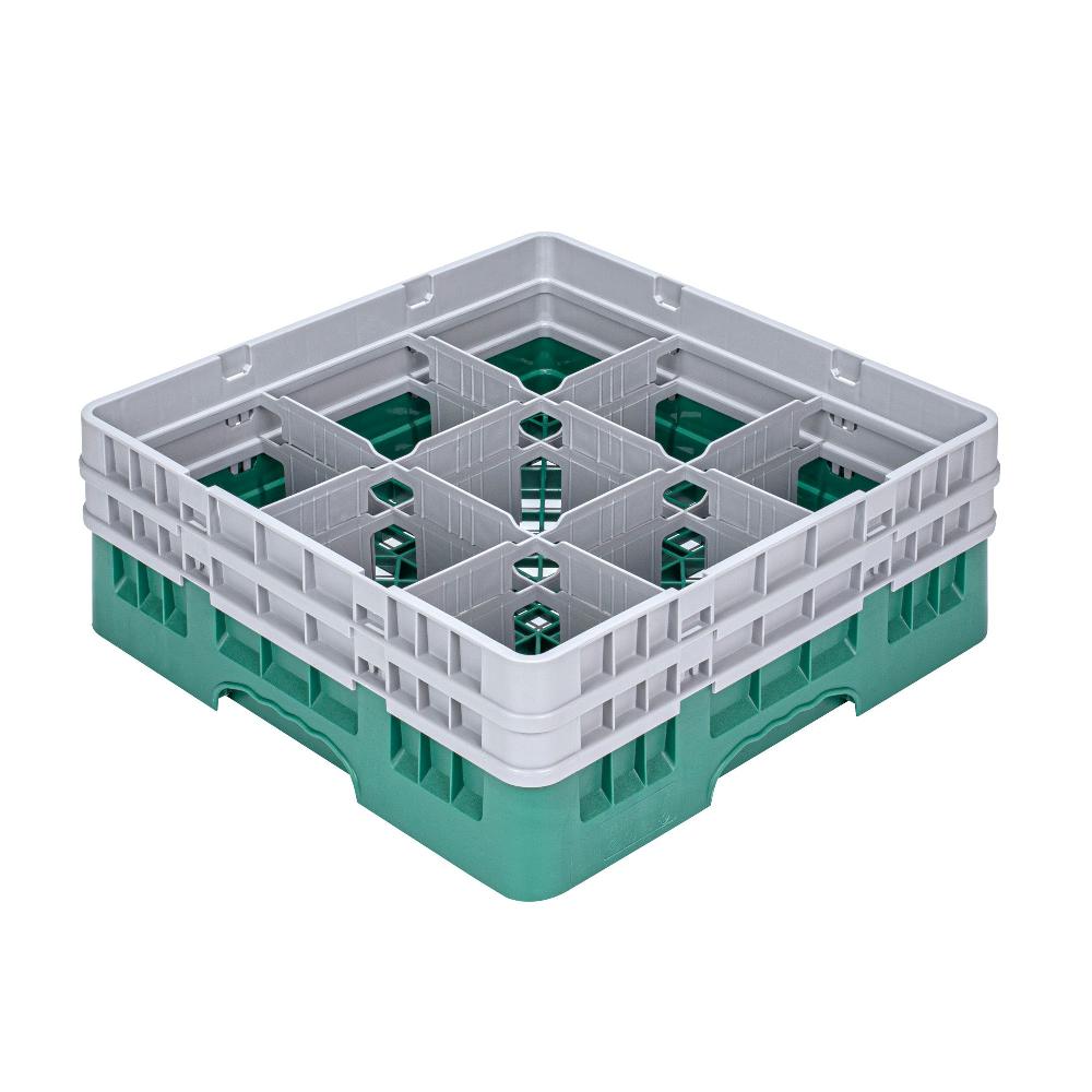restaurantware Clean Tek Professional Green Glass Rack - 9 Compartments 1 Full Drop and 1 Half Drop Extender - 19 3/4" x 19 3/4" x 7 1/4" - 1 count box