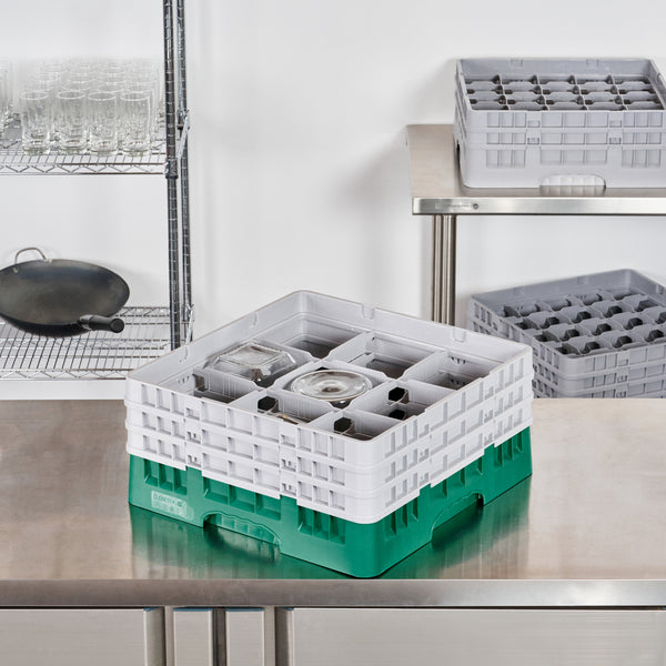 Restaurantware Clean Tek Professional Green Glass Rack - 9 Compartments 1 Full Drop And 2 Half Drop Extenders - 19 3/4" X 19 3/4" X 8 3/4" - 1 Count Box