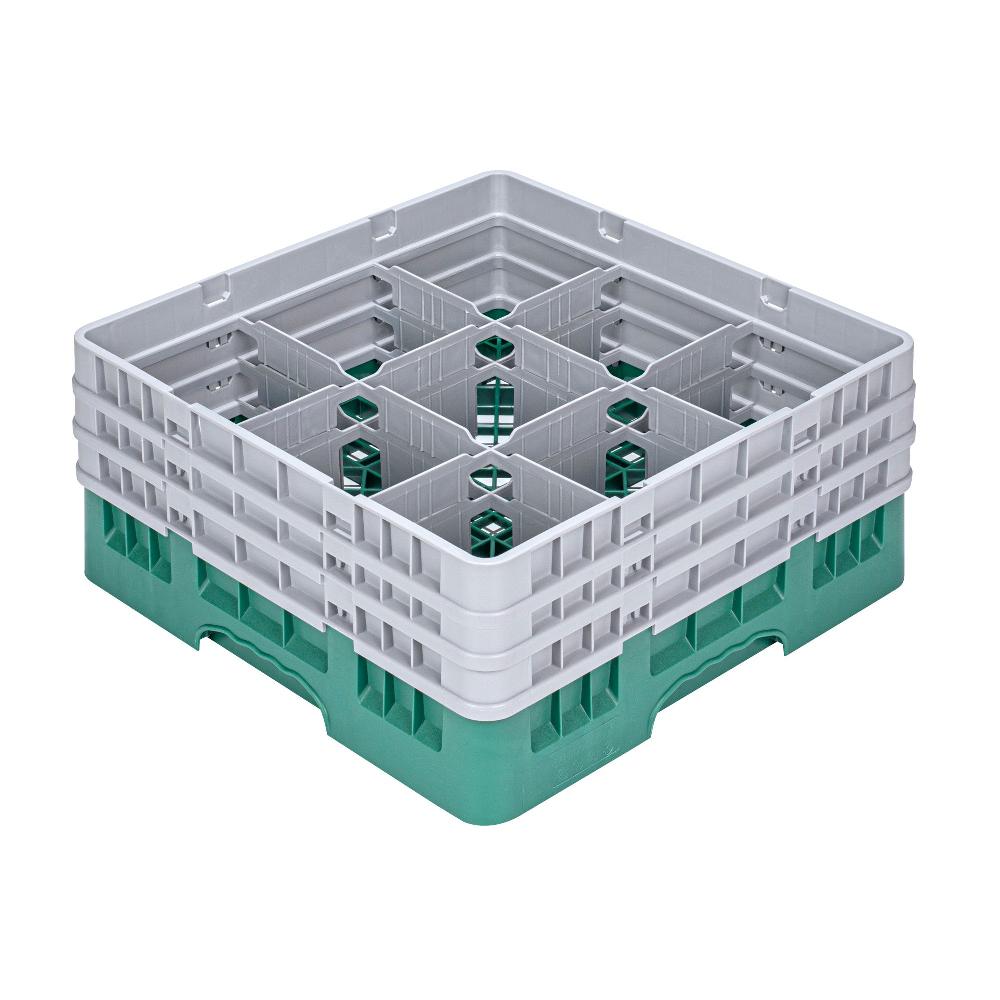restaurantware Clean Tek Professional Green Glass Rack - 9 Compartments 1 Full Drop and 2 Half Drop Extenders - 19 3/4" x 19 3/4" x 8 3/4" - 1 count box