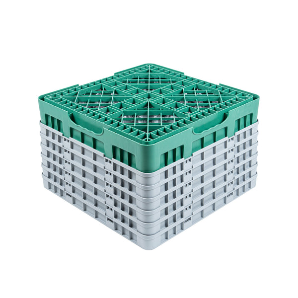 Restaurantware Clean Tek Professional Green Glass Rack - 9 Compartments 1 Full Drop And 5 Half Drop Extenders - 19 3/4" X 19 3/4" X 13 3/4" - 1 Count Box
