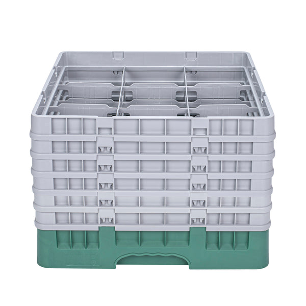 Restaurantware Clean Tek Professional Green Glass Rack - 9 Compartments 1 Full Drop And 5 Half Drop Extenders - 19 3/4" X 19 3/4" X 13 3/4" - 1 Count Box