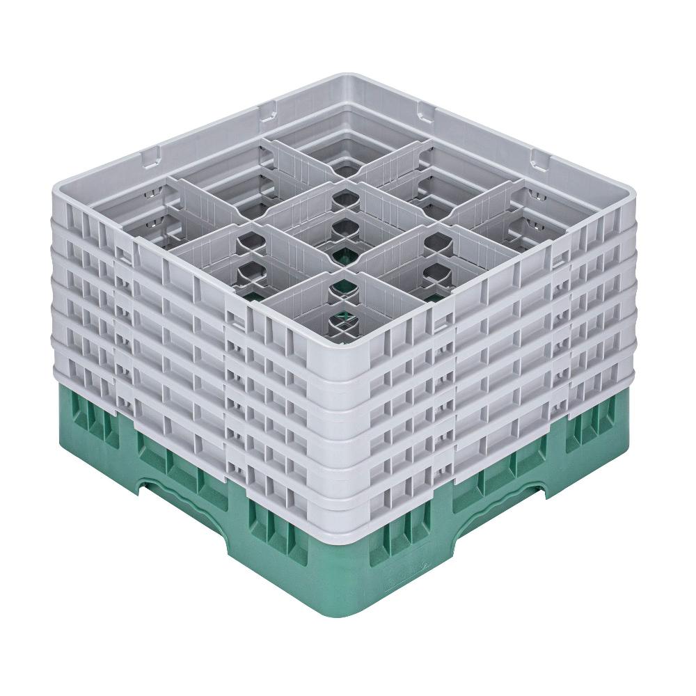 restaurantware Clean Tek Professional Green Glass Rack - 9 Compartments 1 Full Drop and 5 Half Drop Extenders - 19 3/4" x 19 3/4" x 13 3/4" - 1 count box