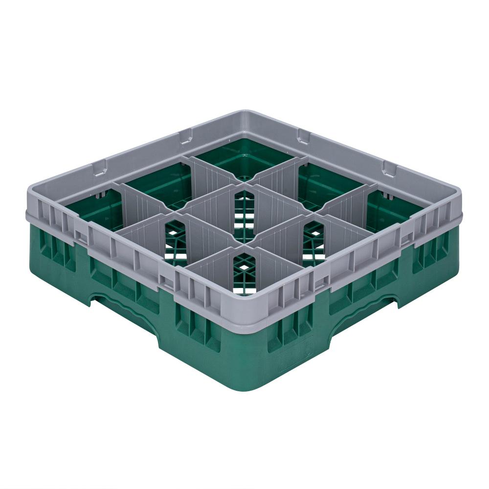 restaurantware Clean Tek Professional Green Glass Rack - 9 Compartments 1 Full Drop Extender - 19 3/4" x 19 3/4" x 5 3/4" - 1 count box