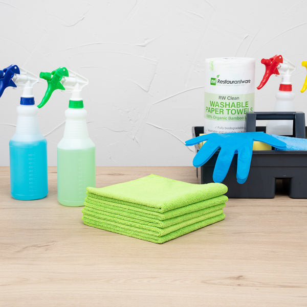 Restaurantware Clean Tek Professional Green Microfiber Cleaning Cloth - 16" X 16" - 100 Count Box