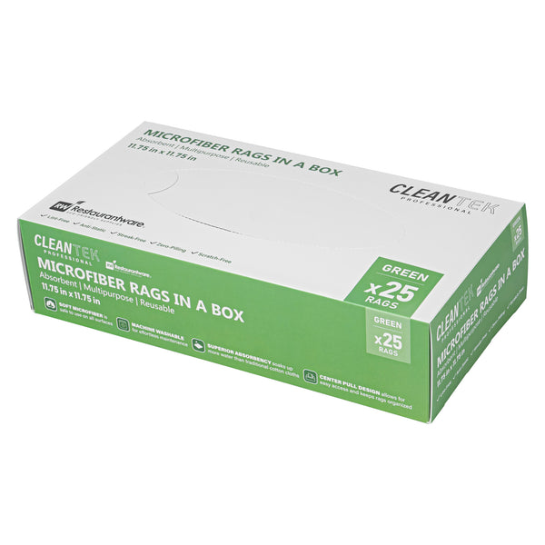 Restaurantware Clean Tek Professional Green Microfiber Rags In A Box - 11 3/4" X 11 3/4" - 250 Count Box
